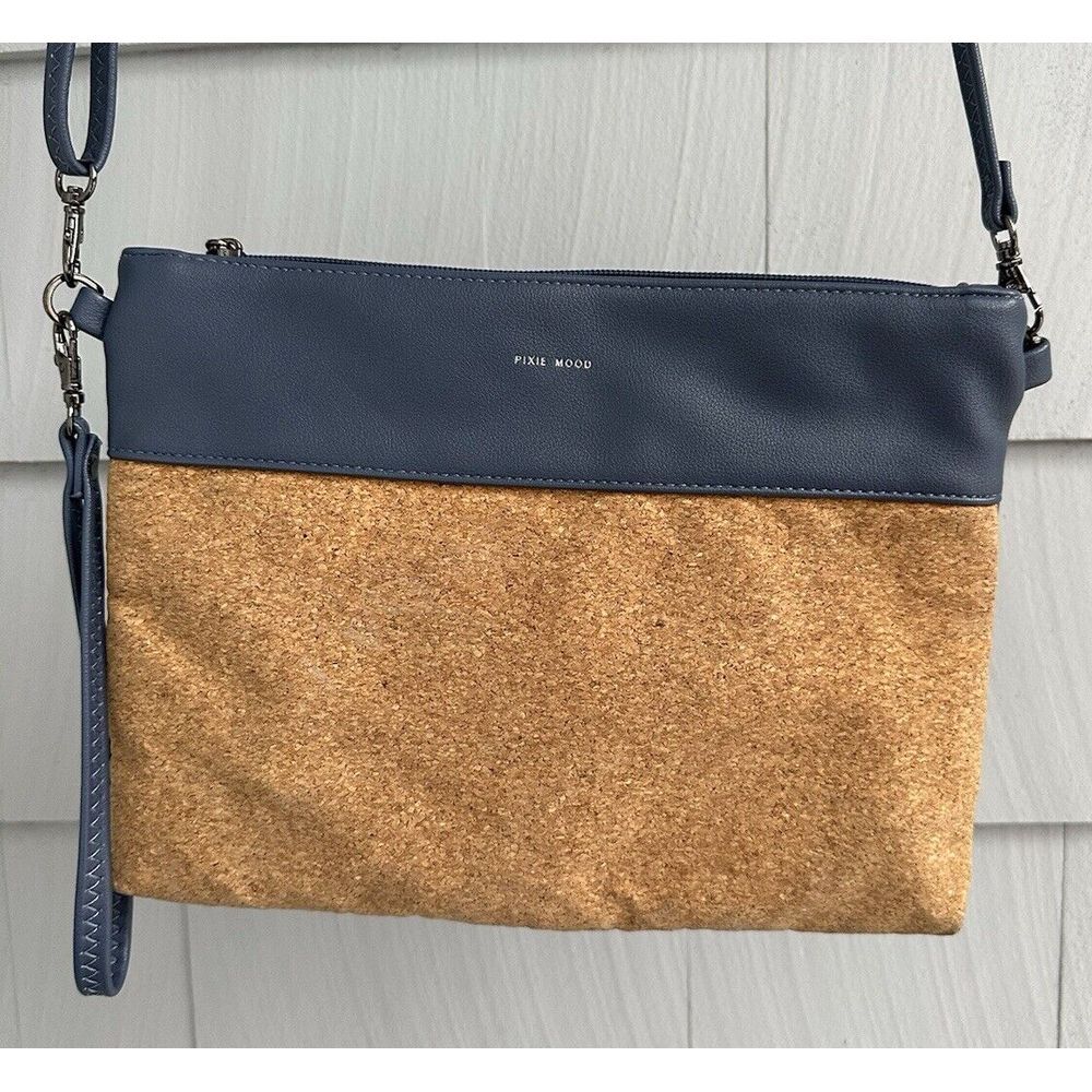 PIxie Mood Nicole Pouch Blue Vegan Leather & Cork Convertible Crossbody Bag